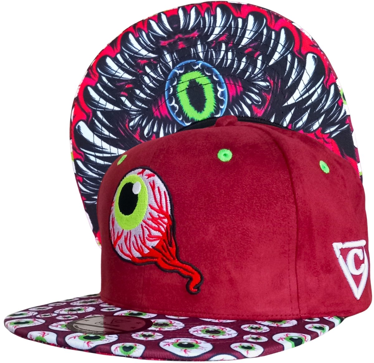Capiche® Snapback Pet – Monster Oog – Rood Suède – Pet met Heel Veel Ogen – Verstelbaar met Druksluiting – Pet Mannen – Monster Vision – LIMITED EDITION