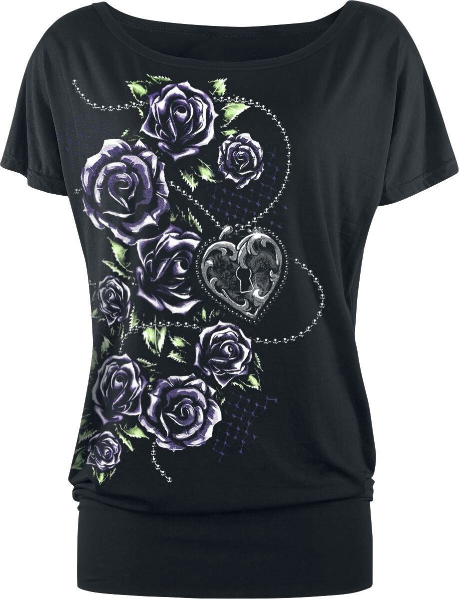 Gothicana Zwart basic t-shirt met kleurrijke opdruk - Dames - XXL