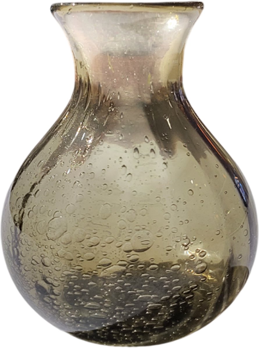 Fine Asianliving Kleine Buikvaas Glas Mondgeblazen D10xH13cm Bruin