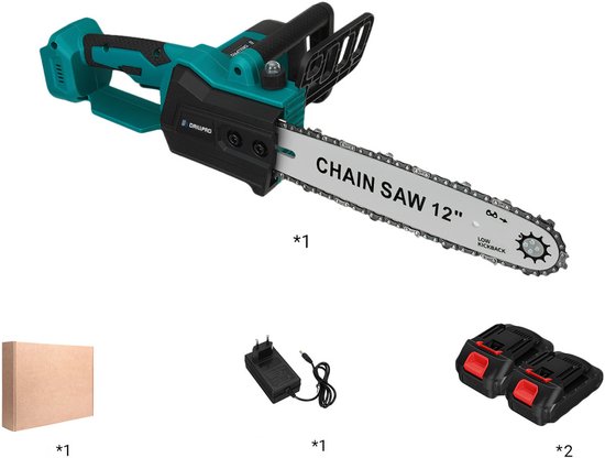 Elektrische Kettingzaag - 12 inch Takkenzaag - Snoeizaag - Houtzaag - Handkettingzaag - Boomzaag - Zaagmachine - Inclusief 2 Accu's — afbeelding 5