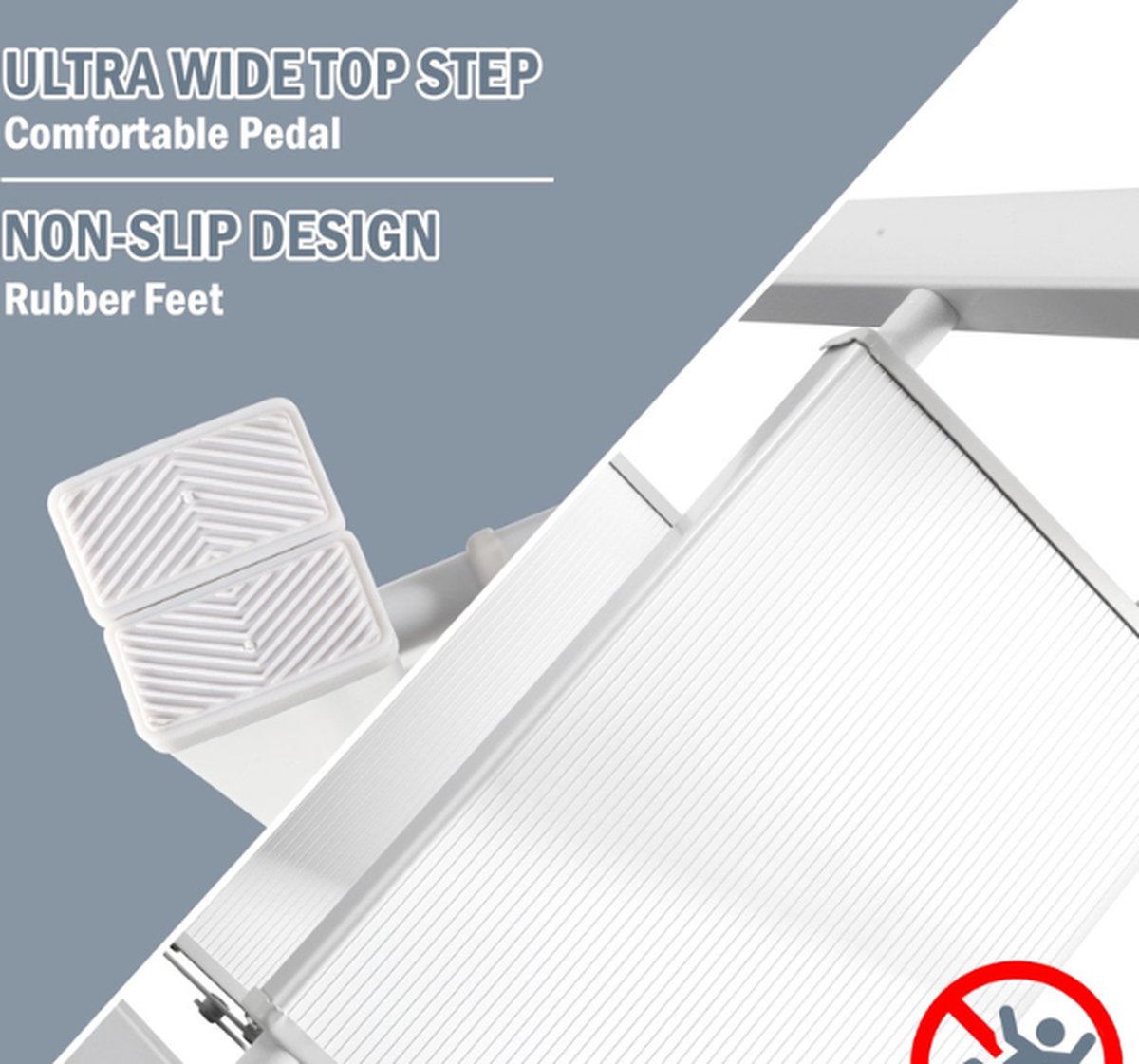 Opvouwbare ladder 4 Treden Keukentrap Inklapbaar - Anti-Slip - Trap Ladder Alu Wit – foto 4