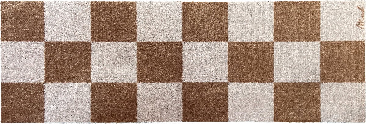 Mad About Mats PASCAL - deurmat/badmat - ruitjes - droogloop/touch - wasbaar - 50x150cm Brown