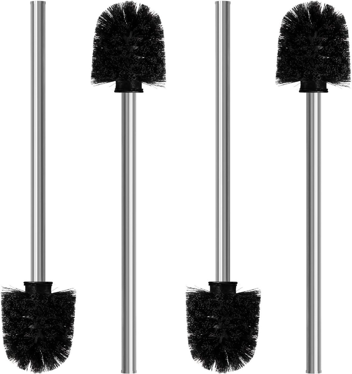Toiletborstels 4 stuks - Zwart - WC borstels set - Toiletborstel met roestvrijstalen steel - WC-borstel van RVS handvat - Afneembare borstelkoppen - 8 cm diameter - Toiletborstelset - Modern - Industrieel - Voor badkamer of toilet