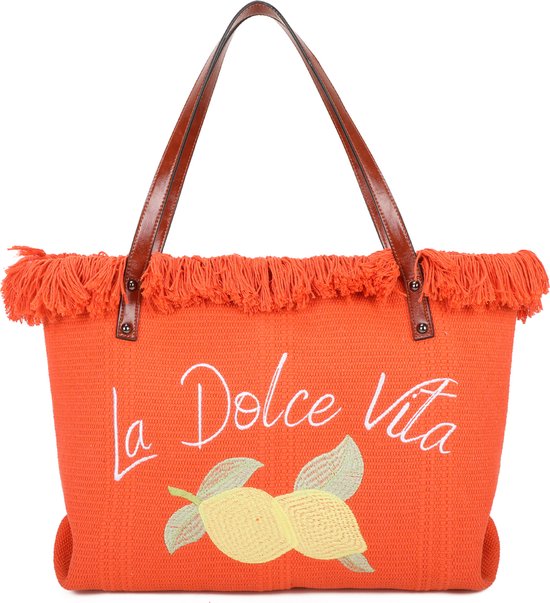Ines Delaure - Sac de plage/sac cabas/sac week-end - la dolce viate - avec fermeture éclair - orange