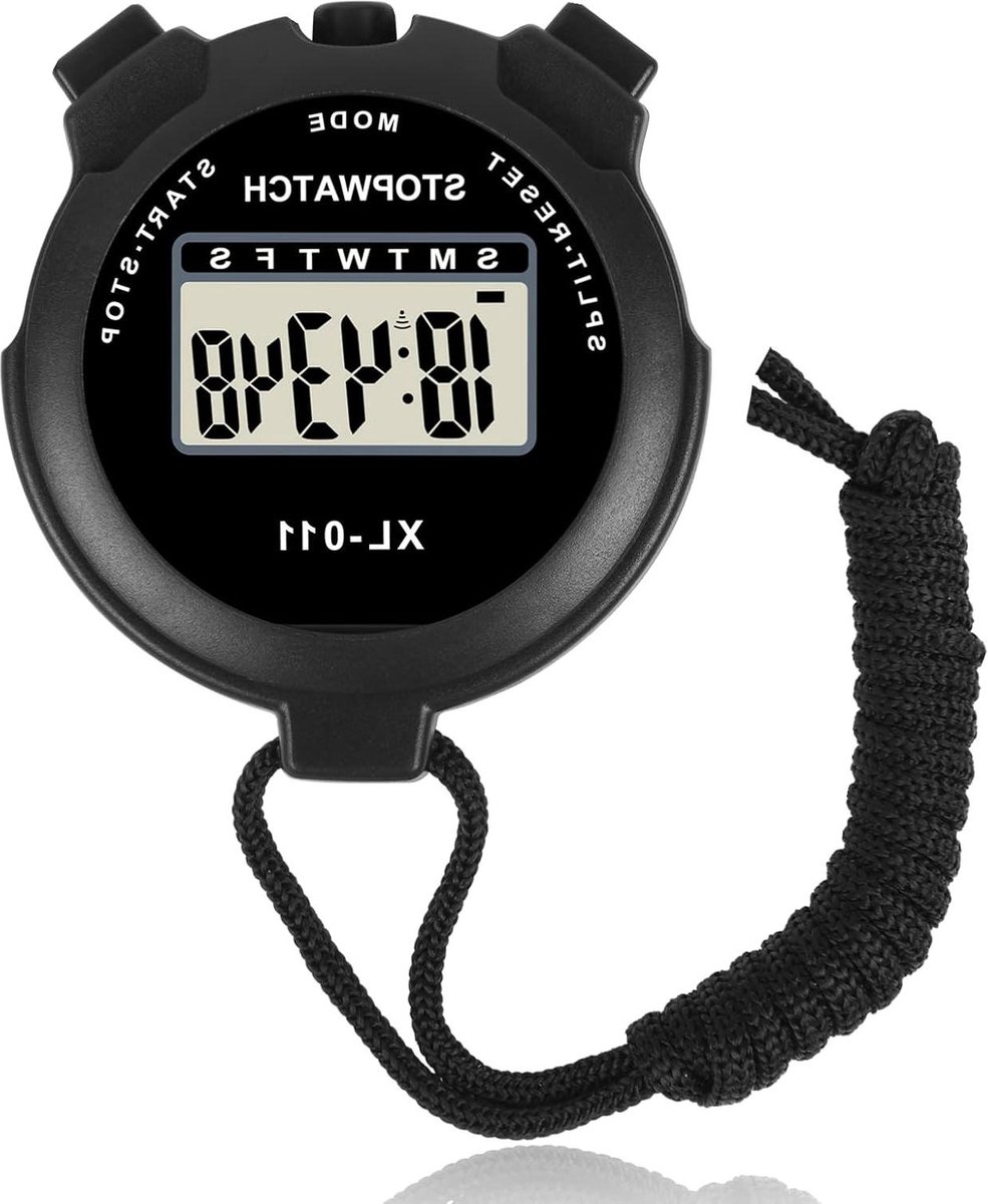 Multifunctionele Sport Stopwatch Timer - Groot Display Single Lap/Split Memory - 12/24 Uur Klok Alarm Kalender - Training Zwemmen Hardlopen - Zwart .