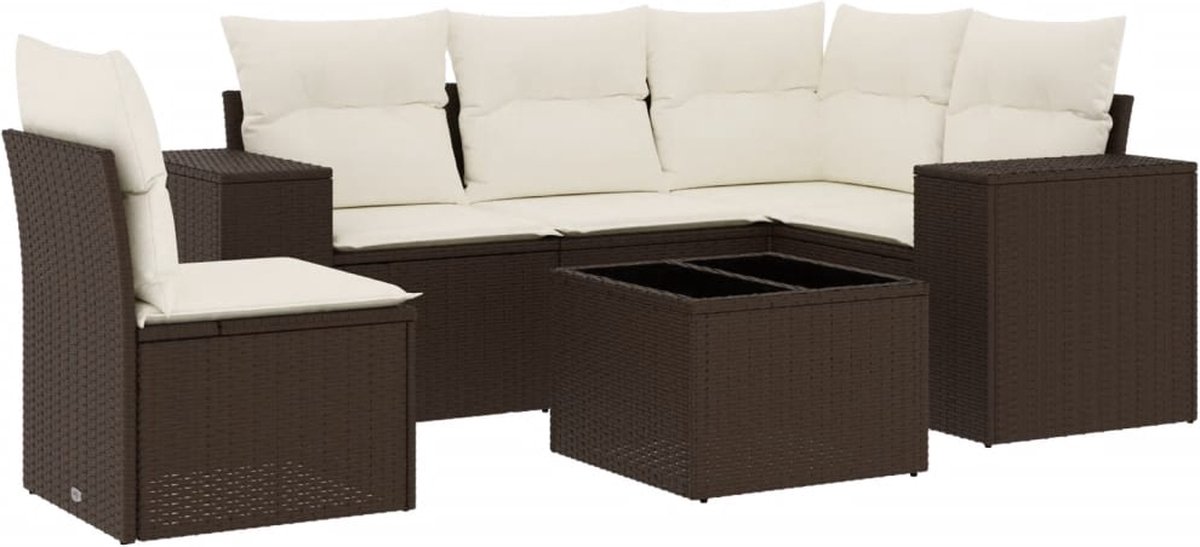vidaXL 6-delige - Loungeset - met - kussens - poly - rattan - bruin