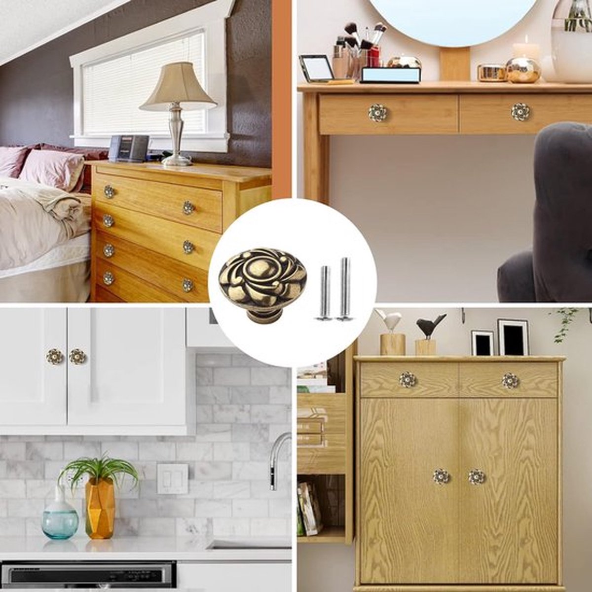 4 STKS Antiek Brons Bloem Ronde Kast Knoppen Vintage Chic Bronzy Lade Knoppen Retro Keuken Kast Deur Pull Knoppen Handgrepen Hardware voor TV Kasten Badkamer Kasten Kasten Kast Borst