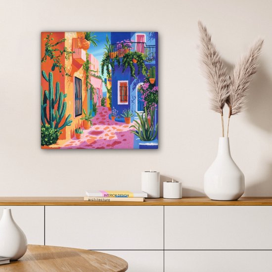 Tableau sur toile 50x50 cm - Décoration murale Jaune - Blauw - Oranje - Maison - Décoration murale murale salon - Décoration chambre - Accessoires chambre - Peintures sur toile
