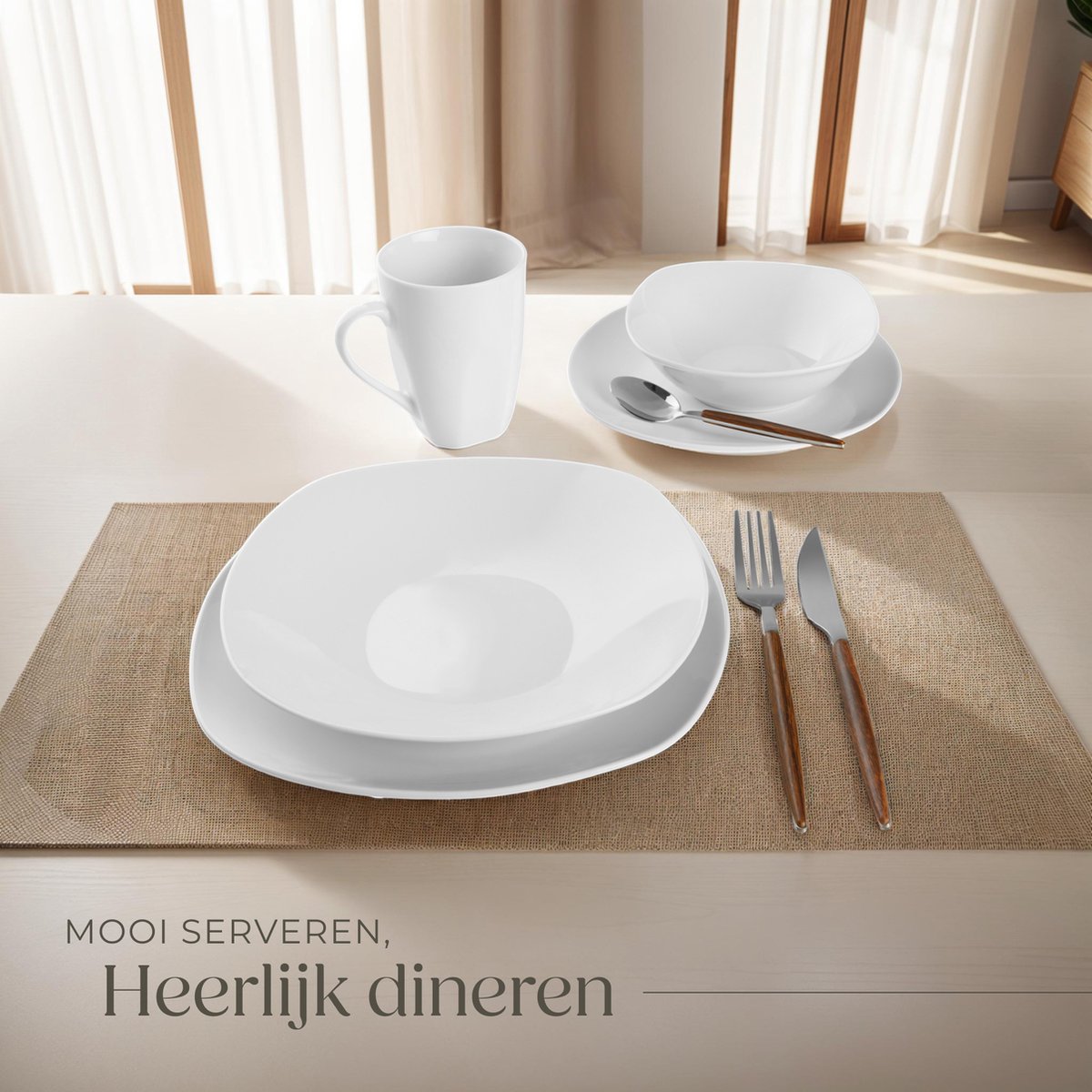 tectake® 100-delige Serviesset Salerno - Porseleinen Servies voor 12 Personen - Vaatwasser- en Magnetronbestendig - Bordenset - Wit — afbeelding 6