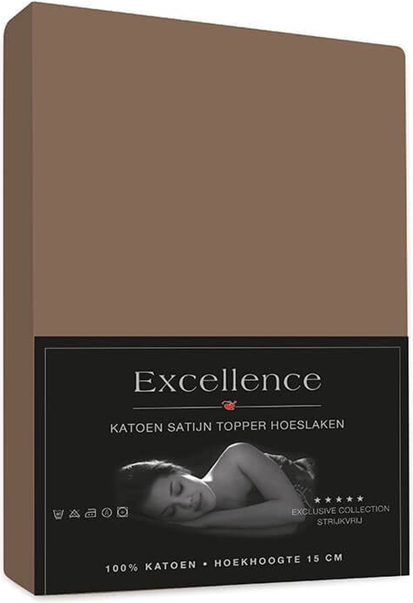 Excellence Katoen Satijn Topper Hoeslaken 140x200cm + 15cm - Taupe