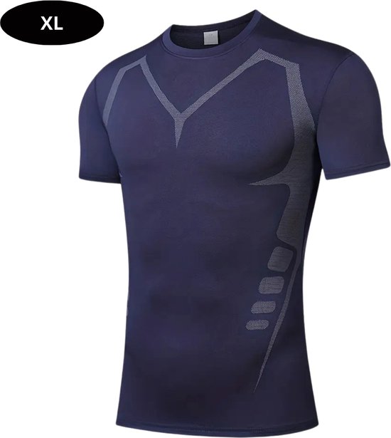 T-shirt de sport Livano pour homme - Sport - Fitness - T-shirt de compression - T-shirt correcteur - Vêtements de Vêtements de sport - Homme - Blauw - 2 pièces - XL