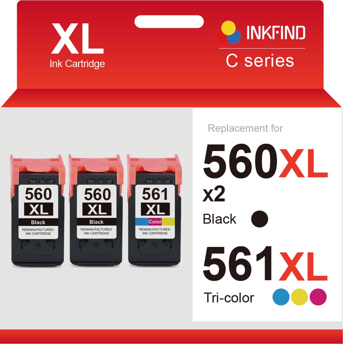 INKFIND 560XL 561XL Inktcartridge compatibel met Canon560 Canon 560 Canon561 Canon 561 Canon PG-560 PG-560XL CL-561 CL-561XL Hoge Capaciteit / 3-pack (Zwart x 2 en Kleur x 1)