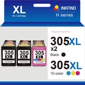 INKFIND 305XXL Extra Hoge Capaciteit (600 pagina's x 2 + 450 pagina's met 5% dekking) Geschikt voor HP305 HP305XL HP 305 HP 305XL 3YM62AE 3YM63AE Inktcartridge - 305XXL 3-pack (Zwart x 2 en Kleur x 1)