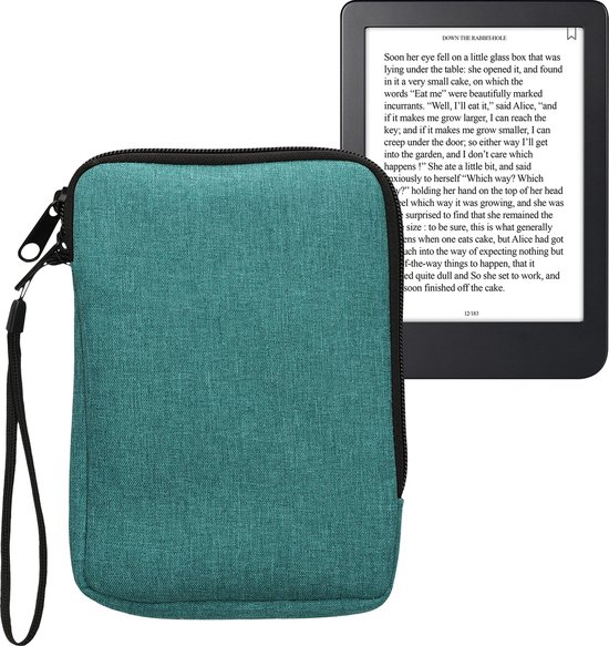 kwmobile universele e-reader hoes geschikt voor 6" eReader hoesje - Stoffen cover voor eReader 17 x 12 x 2 cm - E reader sleeve met rits - In petrol van kwmobile — afbeelding 2