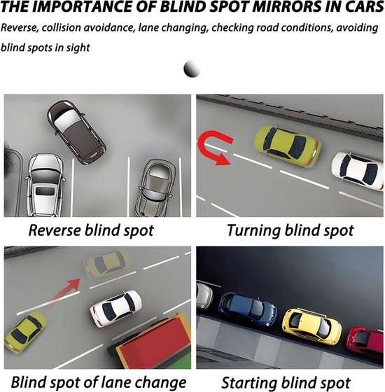 2 pièces en verre véritable grand angle 360 ​​° réglable en verre HD miroir d'angle mort de voiture - rétroviseur latéral d'angle mort de voiture.