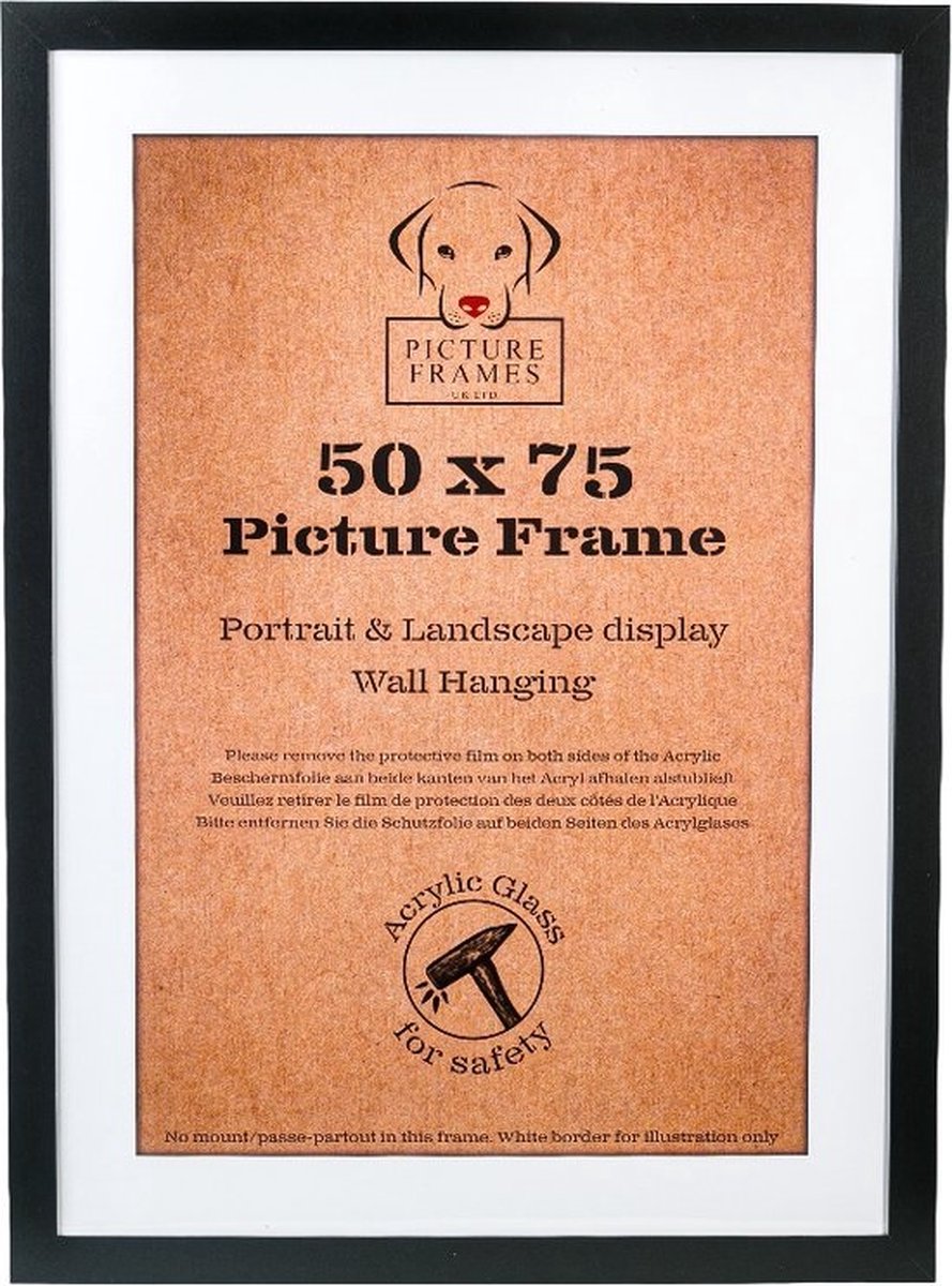 Fotolijst Fotomaat 50x75cm - MDF Hout - Zwart - Fotokader - 28mm profielbreedte - Posterlijst