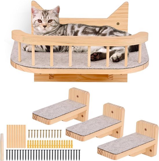 Wandplank voor kattenmeubels, klimplanken voor katten, met jute krabben
