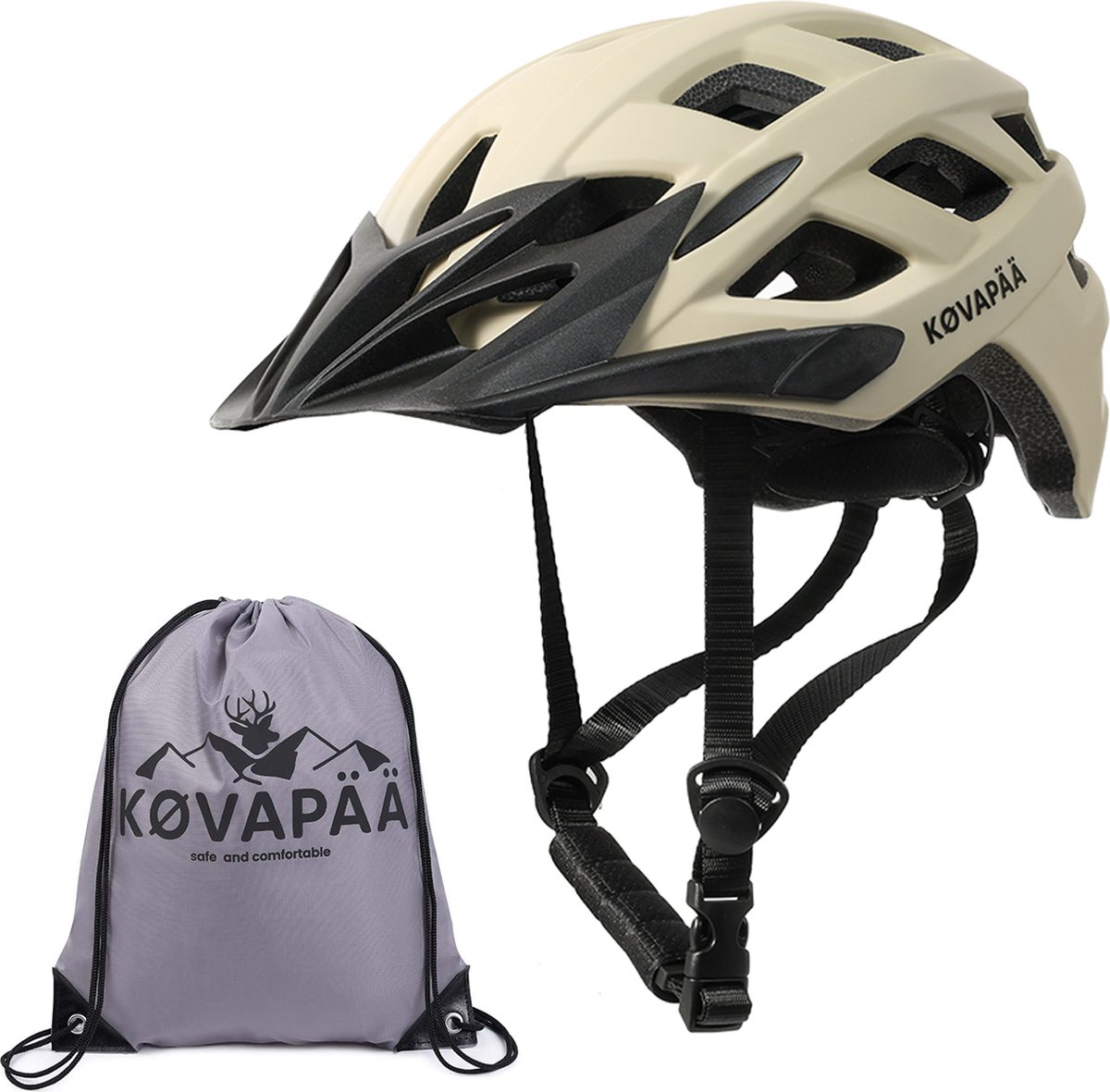 Køvapää® Tolva Fietshelm - Zand - Maat 56-61 cm - M/L - Afneembaar vizier - Fietshelm Volwassenen - Fietshelm Dames - Fietshelm Heren - Mountainbike Helm - Fietshelmen - Fietshelmen - fietshelm dames elektrische fiets - Fietshelm Dames Volwassenen