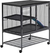 Rattenkooi - Frettenkooi - Chinchilla kooi - Knaagdierenkooi Op Wielen - Verwijderbare onderste la – 91,44 x 60,96 x 62,23 cm - Grijs