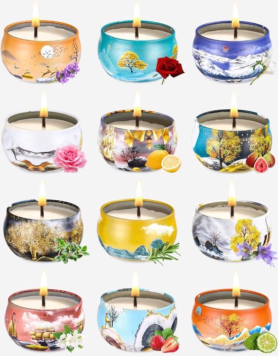 Candle Geurkaarsen van sojawas - 12 stuks voor thuis - geurkaarsen - geschenkdoos - geurkaarsen van natuurlijke sojawas - voor badkamer - yoga - bruiloft - kerstdecoratie