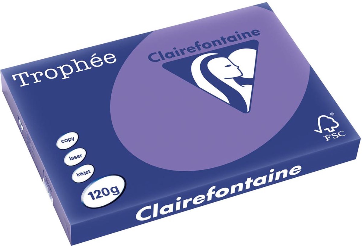 Clairefontaine Trophée Intens, gekleurd papier, A3, 120 g, 250 vel, violet 5 stuks