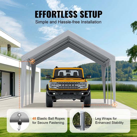 Tent - Carport Replacement Canopy Cover - Garage Top Tent - Shelter Tarp - Heavy-Duty - 10x20ft - Waterdicht & UV-beschermd - Frame Niet Inbegrepen - Wit van Vozeli. — afbeelding 5