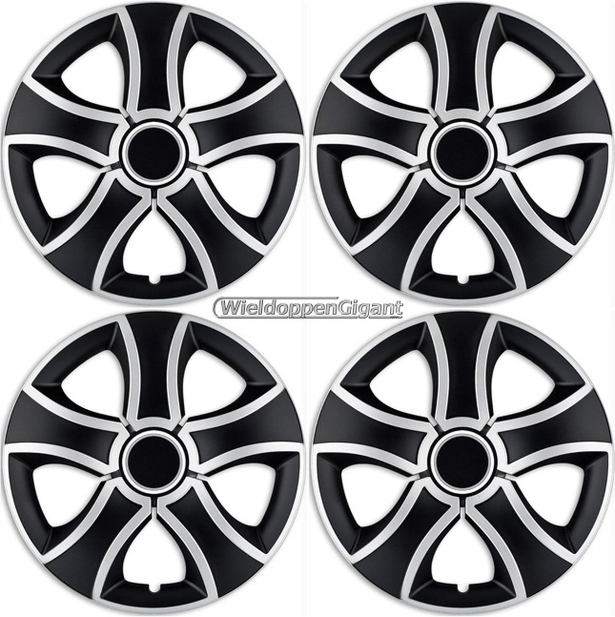GoodGo Wieldoppen set BISY-SB 16 inch in zilver/zwart + chroom ring. Set a 4 stuks (CONTROLEER UW BANDENMAAT en lees a.u.b. de onderstaande, uitgebreide tekst!)