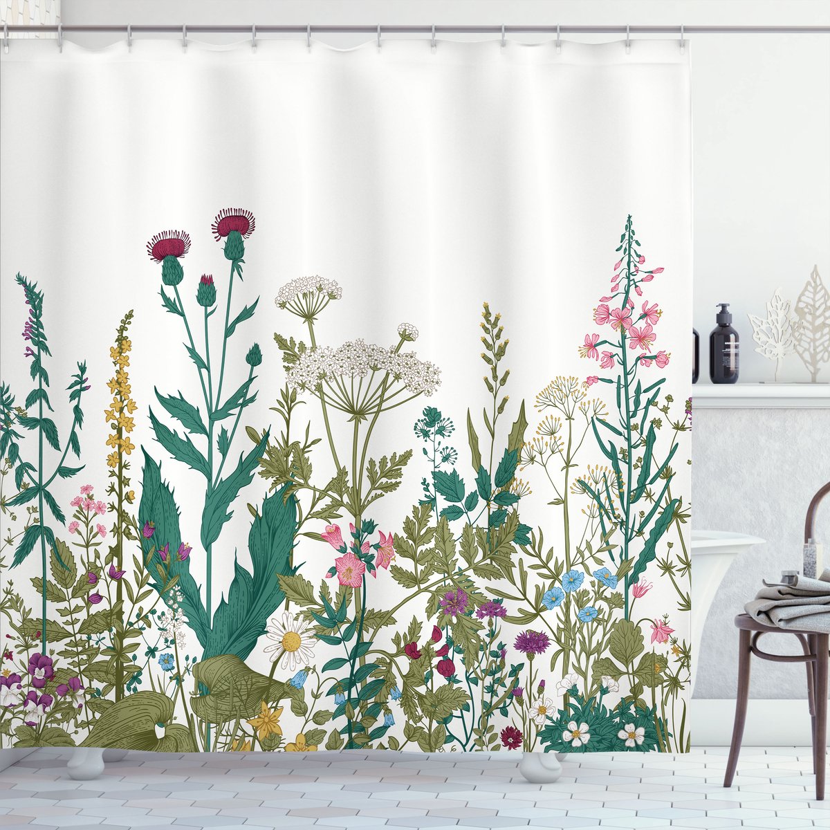 New Bed Lente Wildbloem arrangement Douchegordijn Badkamer Decor Set met Haakjes, 180 cm B 200 cm L