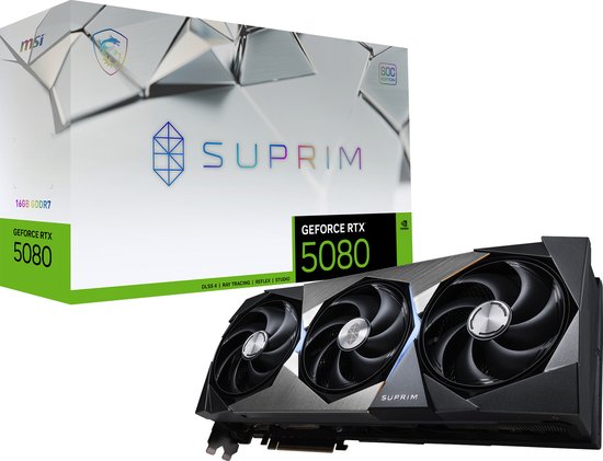 MSI - NVIDIA GeForce RTX 5080 16 GB SUPRIM SOC - Videokaart - 16GB - GDDR7 - PCIe 5.0 - 1x HDMI 2.1b - 3x DisplayPort 2.1a