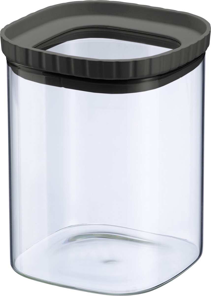 Westmark Glazen Pot met Siliconen Deksel – Praktische bewaarpot met deksel, Ideaal voor het Bewaren van pasta, specerijen, thee, snoep en veel meer, Vierkant, Stapelbaar – 1.080 ml
