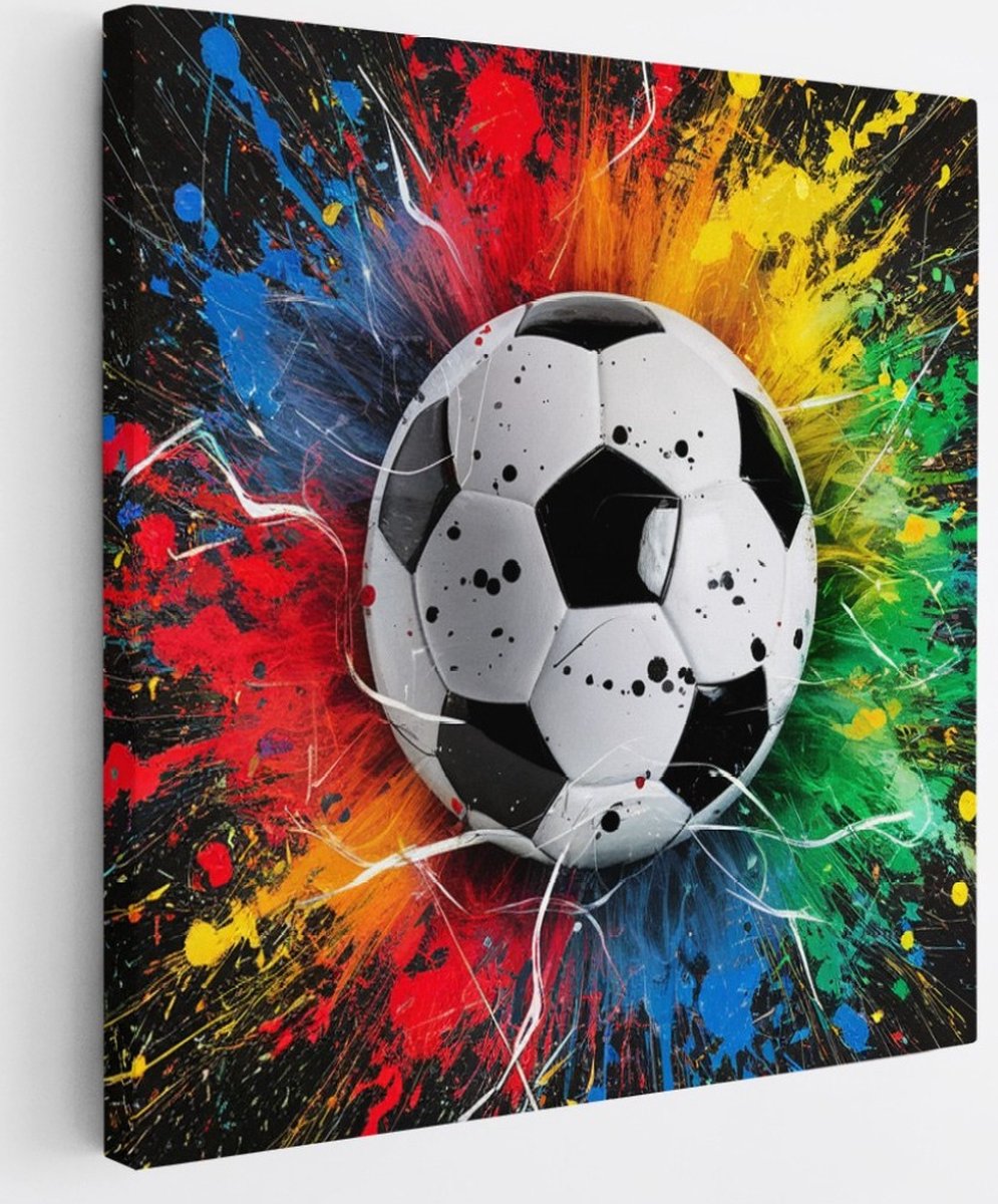 Saammp Canvas Schilderij - Voetbal - Abstract - 30x30 - Foto op canvas - Wanddecoratie - Muurdecoratie Woonkamer - Slaapkamer decoratie - Canvas Print Multicolor