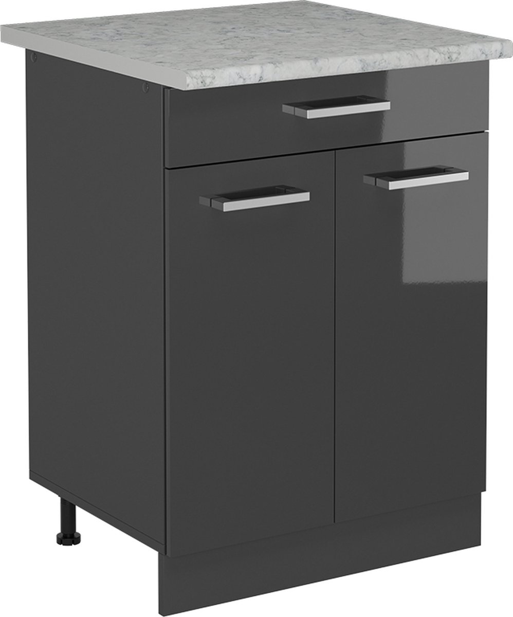 Vicco R-Line Keukenonderkast – 60 cm WB Marmer Antraciet Hoogglans