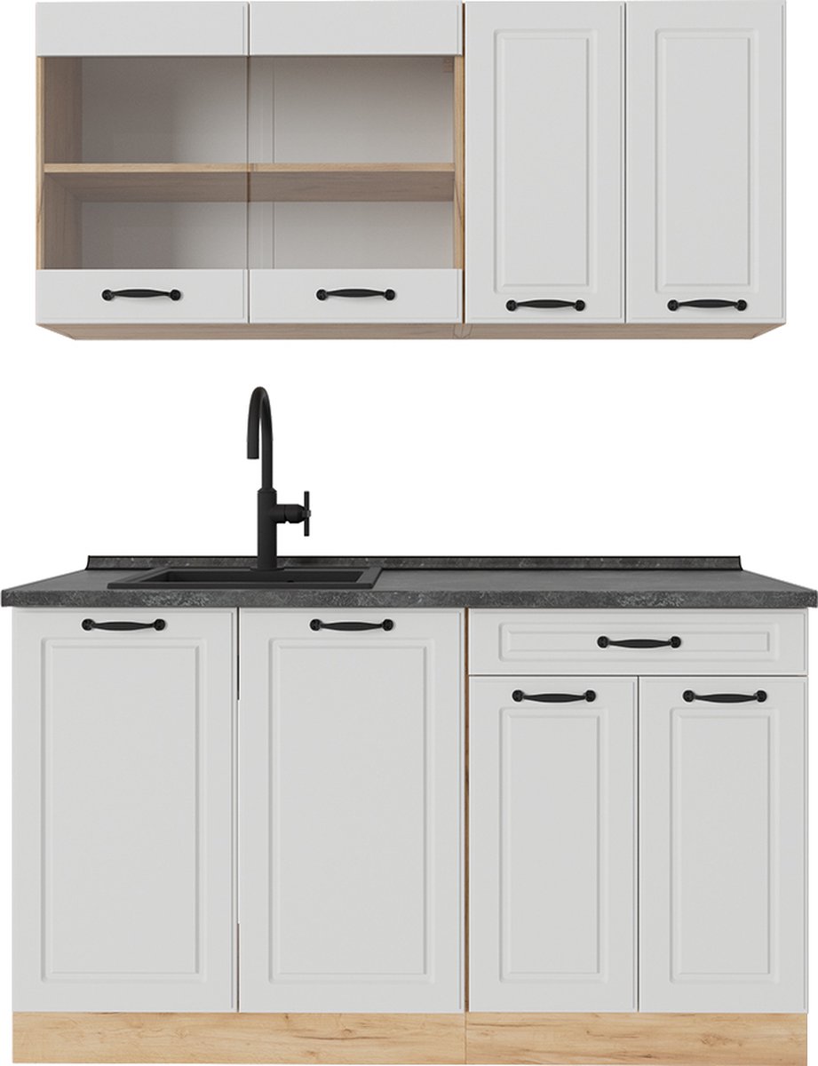 Vicco cuisine, chêne doréanthracite, 300cm j-shape, avec