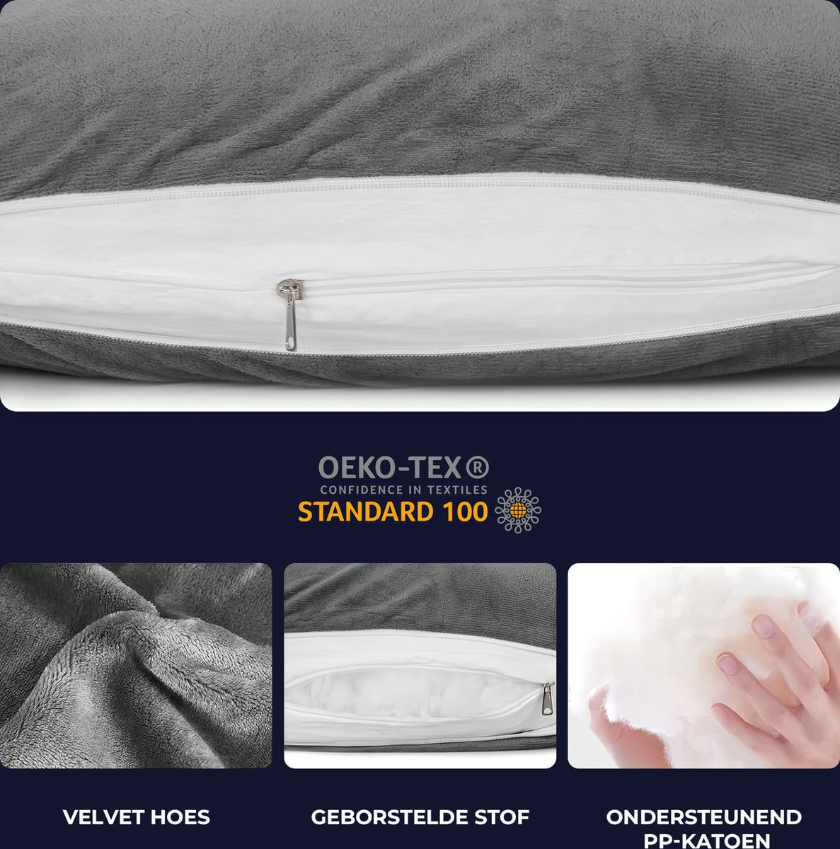 Sleepcomfort - U-Vorm Zwangerschapskussens - Zwangerschapskussen -Zijslaapkussen – Voedingskussen – Body Pillow - lichaamskussen - 280CM. – foto 3