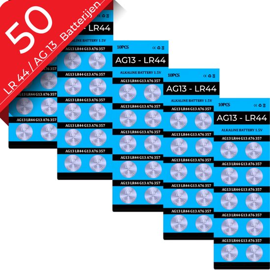 Pile Maxenza LR44 - Knoopcel AG13-A76 1,5 V V13GA - 50 pièces