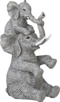 J-Line figurine Elephant + Enfant Sur Dos - polyrésine - gris