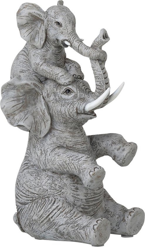 J-Line figuur Olifant Kind Op Rug - polyresin - grijs