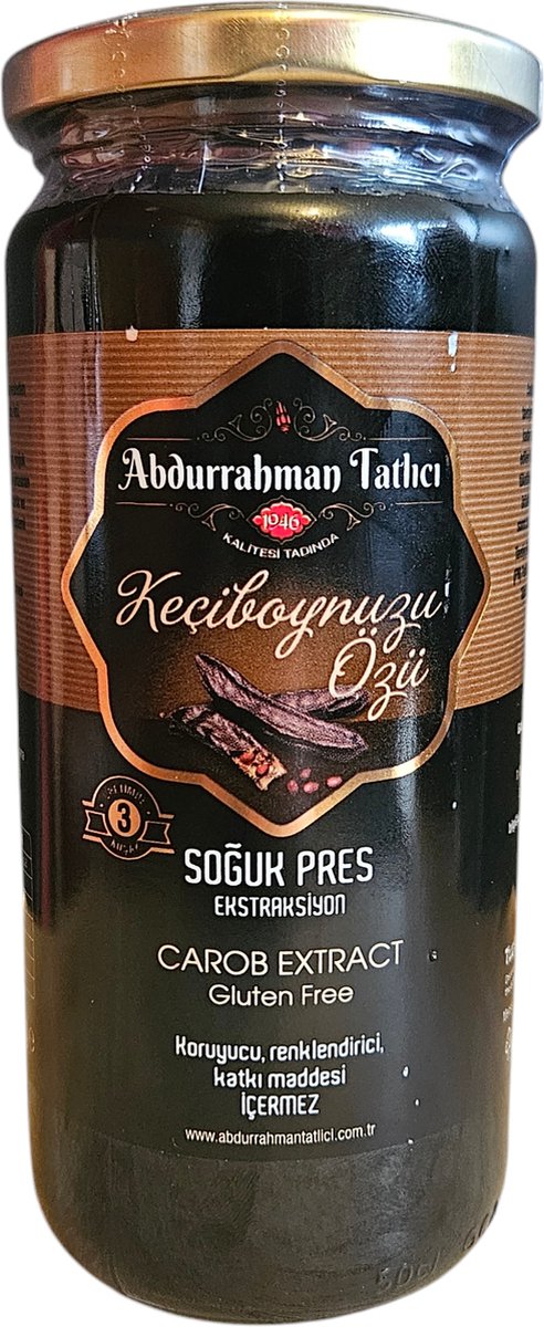 Abdurrahman Tatlıcı Johannesbroodextract (Koud geperst Gluten vrij 100% johannesbroodextract zonder toevoegingen) 640 gr - Abdurrahman Tatlıcı Keçiboynuzu Özü (%100 keciboynuzu ozu katki icermez) 640 gr- Abdurrahman Tatlıcı Carob Extract 640 gr