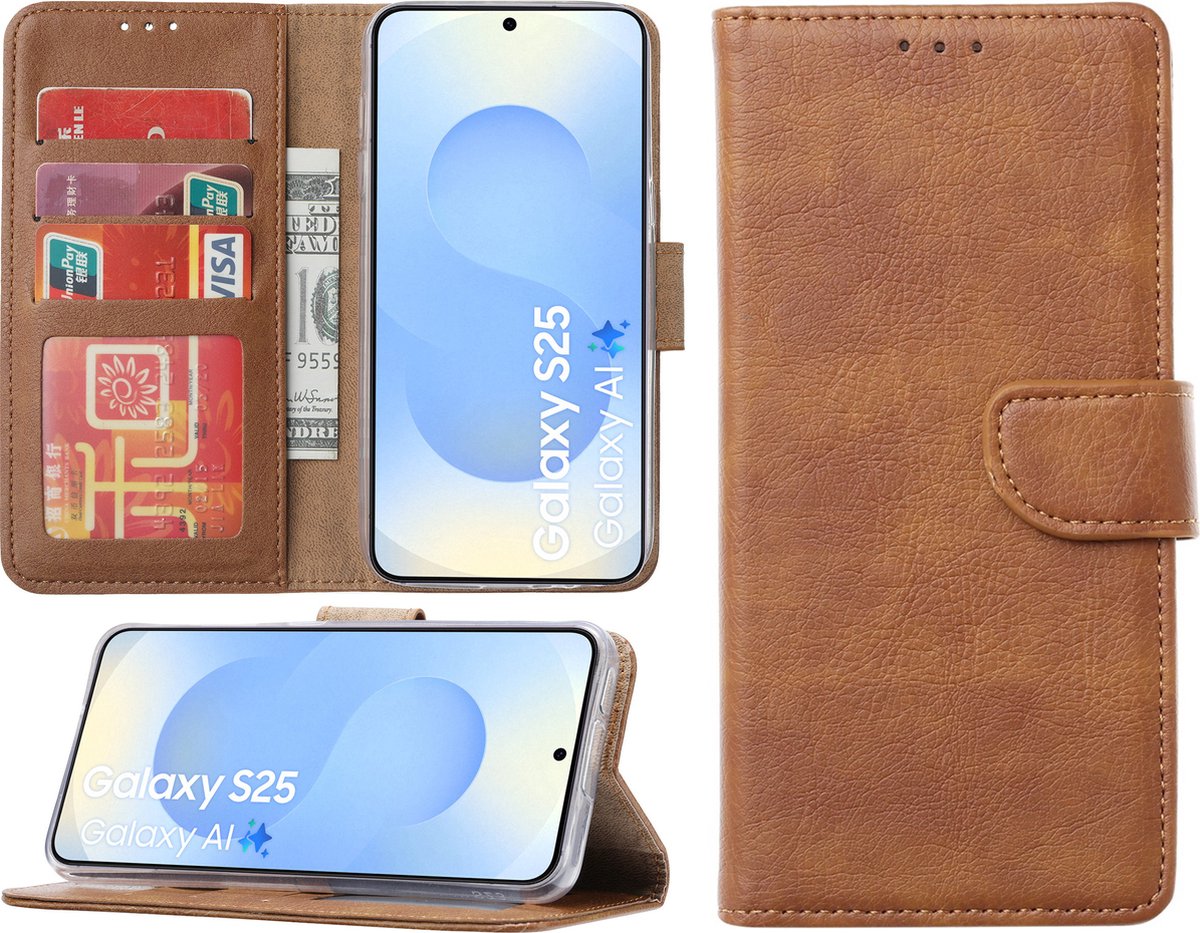 Hoesje Geschikt voor Samsung Galaxy S25 – Arara bookcase met pasjeshouder - Bruin