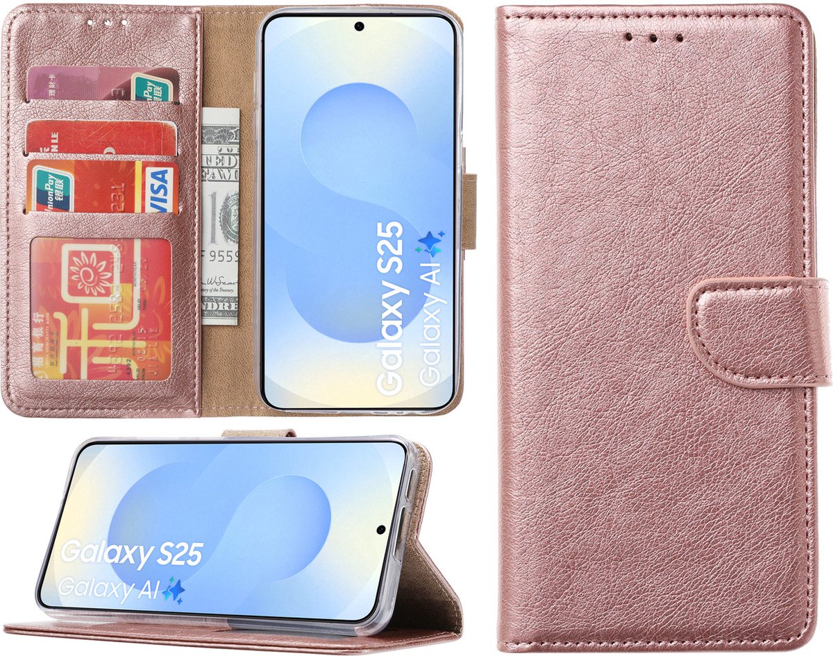 Hoesje Geschikt voor Samsung Galaxy S25 – Arara bookcase met pasjeshouder - Rosegoud