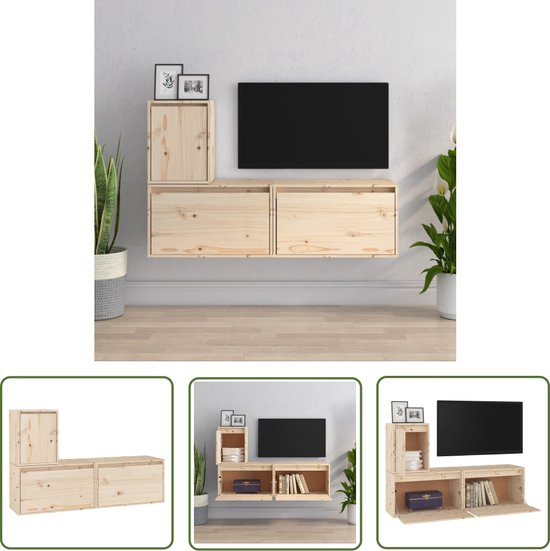 Meubles de télévision classiques The Living Store - Meubles muraux - Bois de pin Massief - Durable