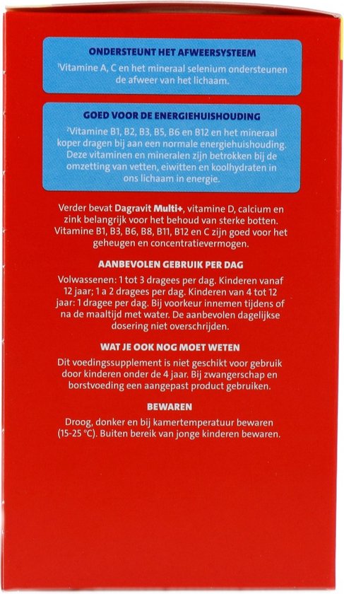 Dagravit Multi+ informatie: Ondersteunt afweersysteem, goed voor energiehuishouding, goed voor het hart. Advies per dag en waarschuwingen.
