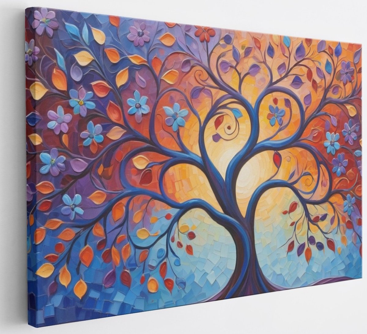 Saammp Canvas Schilderij - Gekleurde boom - Abstract - 60x40 - Foto op canvas - Wanddecoratie - Muurdecoratie Woonkamer - Slaapkamer decoratie - Canvas Print Multicolor
