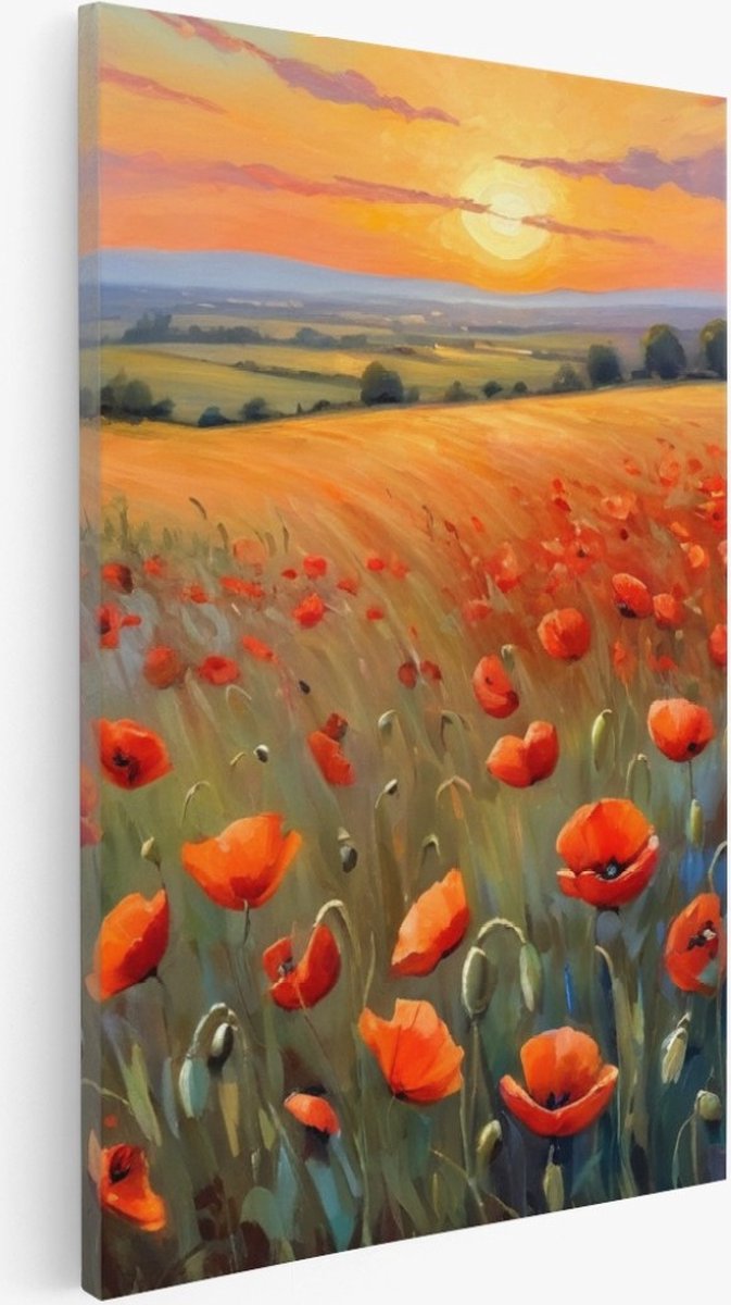 Saammp Canvas Schilderij - Klaprozenveld- Natuur - Abstract - 50x70 - Foto op canvas - Wanddecoratie - Muurdecoratie Woonkamer - Slaapkamer decoratie - Canvas Print Multicolor