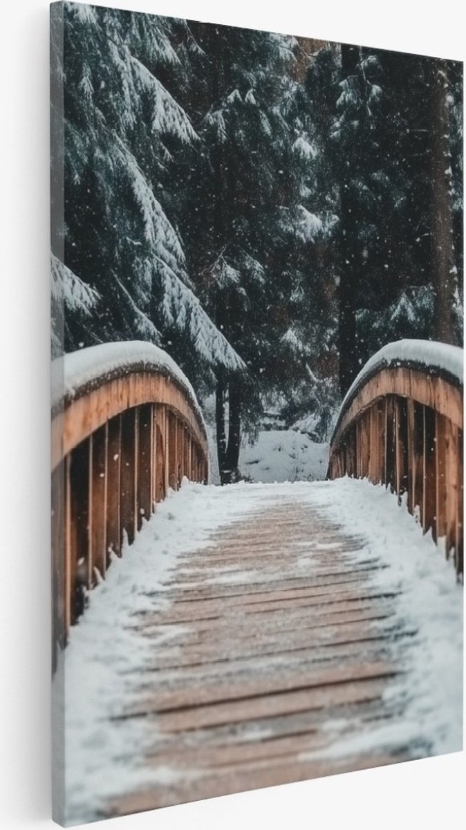 Saammp Canvas Schilderij - Natuur - Winter - Pad van bladeren - landschappen - 80x120 - Foto op canvas - Wanddecoratie - Muurdecoratie Woonkamer - Slaapkamer decoratie - Canvas Print Multicolor