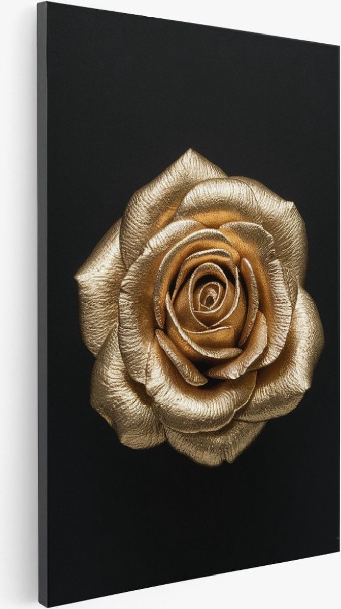 Saammp Canvas Schilderij - Goude Roos - Natuur - Bloemen - 60x90 - Foto op canvas - Wanddecoratie - Muurdecoratie Woonkamer - Kantoor Decoratie Multicolor