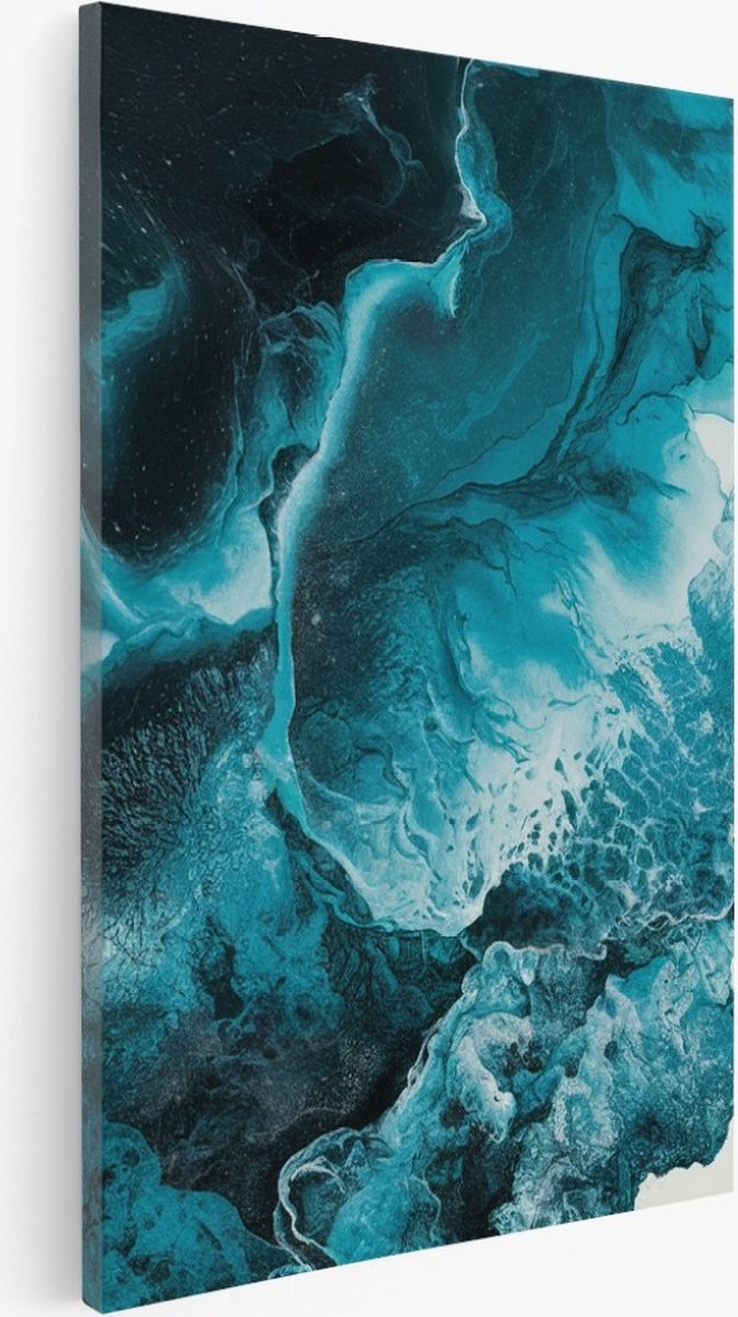 Saammp Canvas Schilderij - Blauwe golfen - Abstract - 60x90 - Foto op canvas - Wanddecoratie - Muurdecoratie Woonkamer - Slaapkamer decoratie - Canvas Print Multicolor