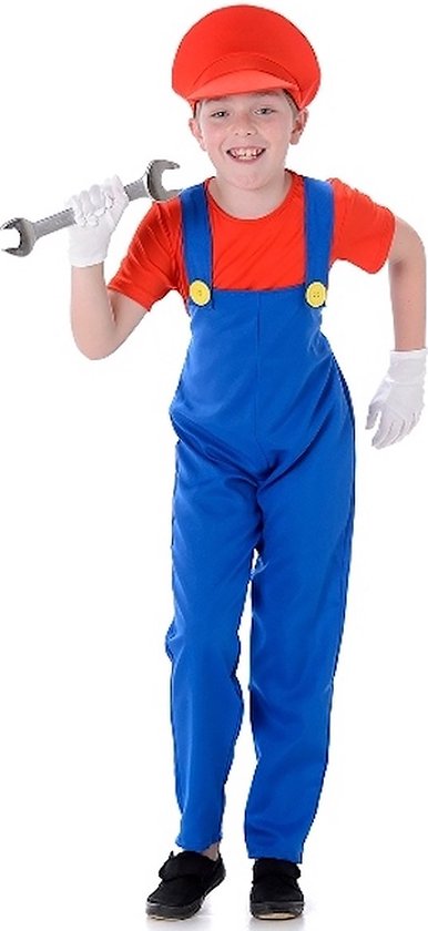 Karnival Costumes Super Mario Kostuum Carnavalskleding Kinderen Carnaval Luigi Kostuum - Rood - Polyester - 9-10 Jaar - 3-Delig T-Shirt/Tuinbroek/Hoed