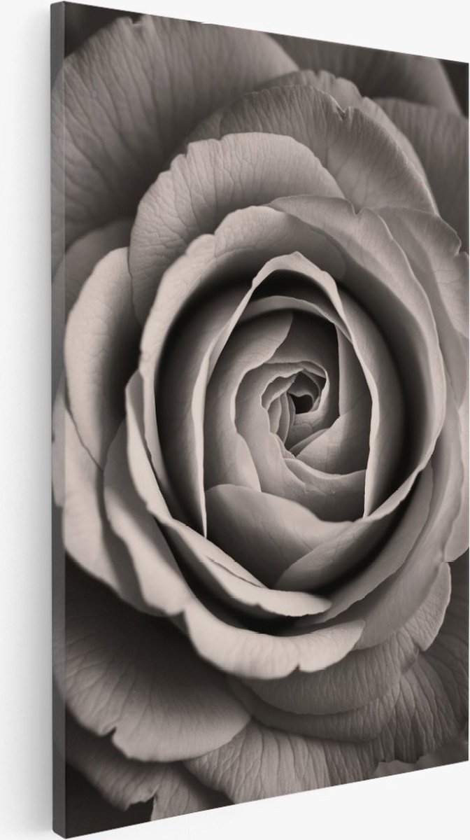 Saammp Canvas Schilderij - bloemen - Zwart-Wit - Roos - 60x90 - Foto op canvas - Wanddecoratie - Muurdecoratie Woonkamer - Kantoor Decoratie Multicolor
