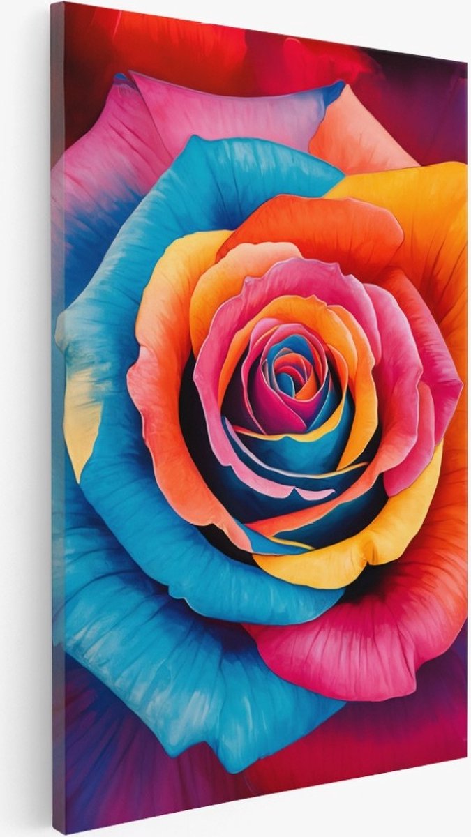 Saammp Canvas Schilderij - Gekleurde Roos - Bloemen - 75x100 - Foto op canvas - Wanddecoratie - Muurdecoratie Woonkamer - Kantoor Decoratie Multicolor